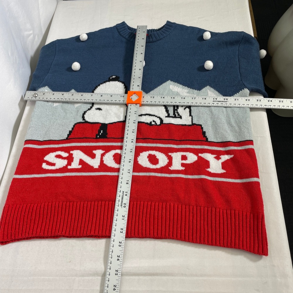 Peanuts Snoopy Navy Blue Pom Pom Christmas Knit Holiday Sweater Women's SMALL - Picture 10 of 10